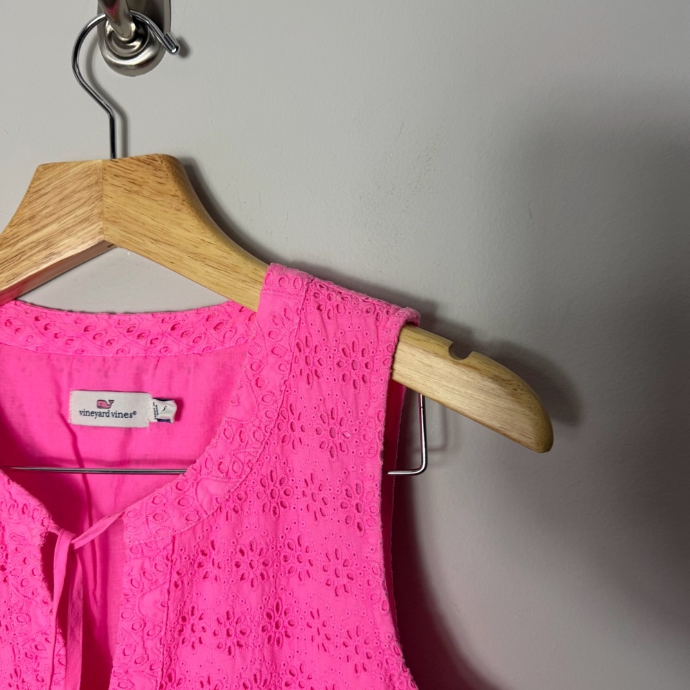 Vineyard Vines Pink Cotton Eyelet Tiered Sleeveless Top Tassels Size Small 1119 - Picture 2 of 8